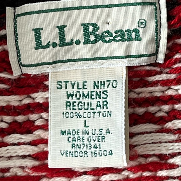 L.L. Bean Vintage Fair Isle Snowflake Nordic 100% Cotton Pullover Sweater Size L - Picture 9 of 13